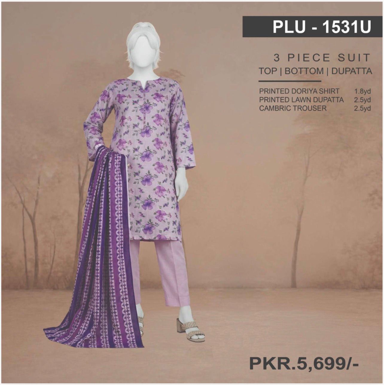 Lavender Petals Doriya – 3-Piece Unstitched Luxury Suite