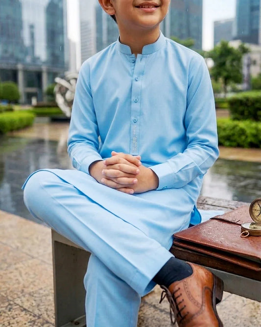 Sky Blue Pima Cotton Unstitched Suit for Men | Premium Summer Cotton Fabric Pakistan