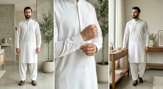folded dark blue unstitched suit on wood, gentle natural light, soft premium fabric