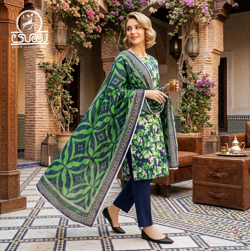 Indigo Bloom Doriya – 3-Piece Unstitched