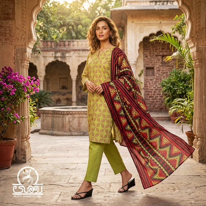 Lime Geo-Luxe Doriya – 3-Piece Unstitched Panjnad Collection