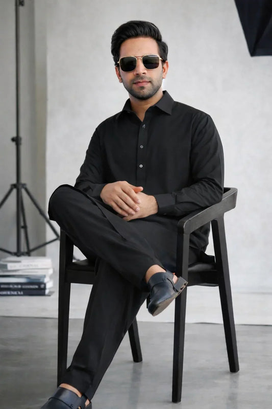Black Pima Cotton Unstitched Suit for Men – Premium Summer Collection Pakistan