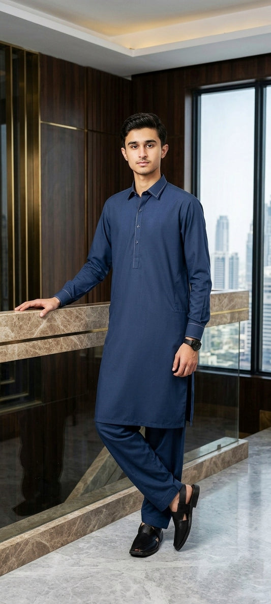 Midnight Royal Navy l Premium Unstitched Wash & Wear
