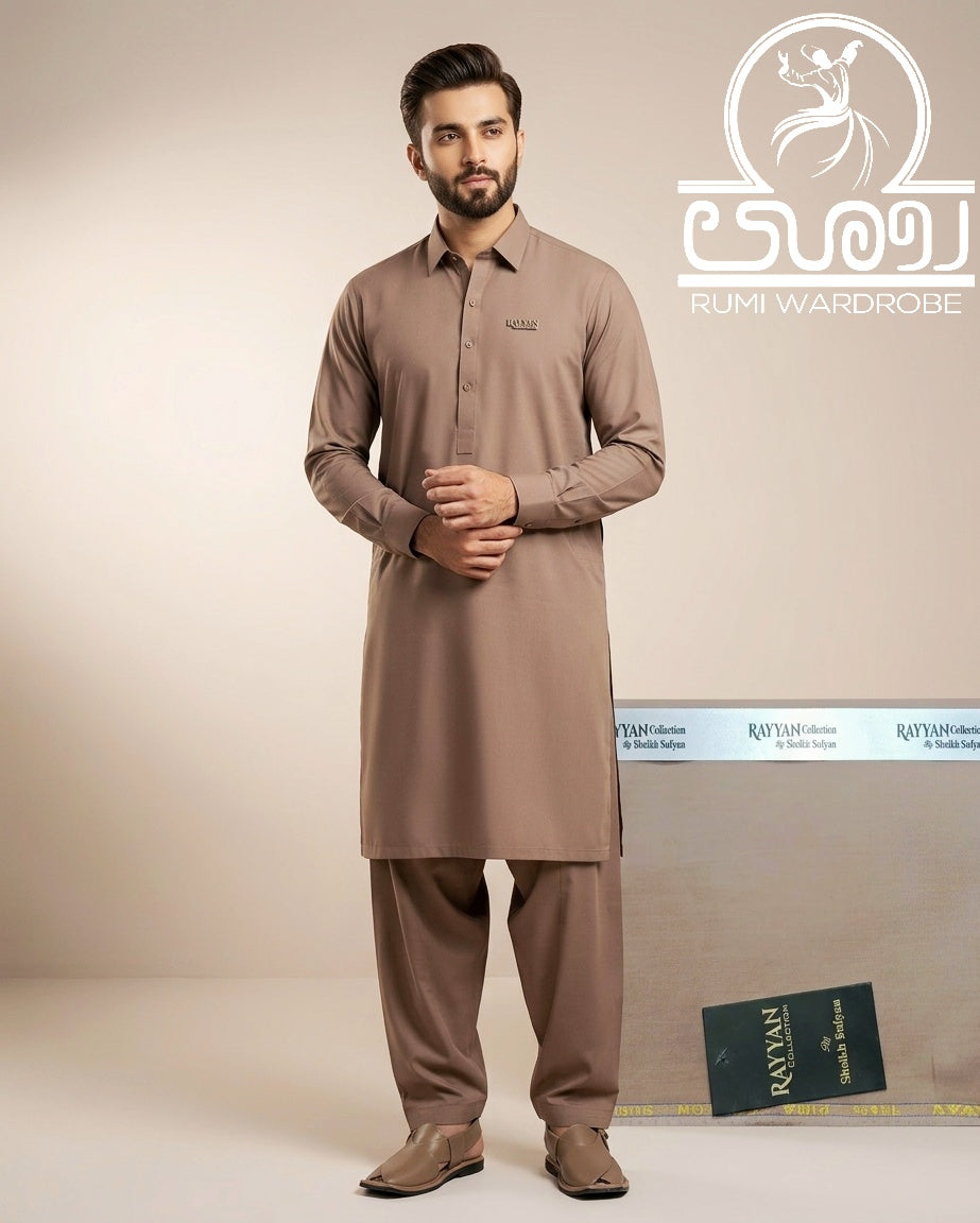 Premium Men’s Unstitched Pima Cotton Suit l Taupe Brown