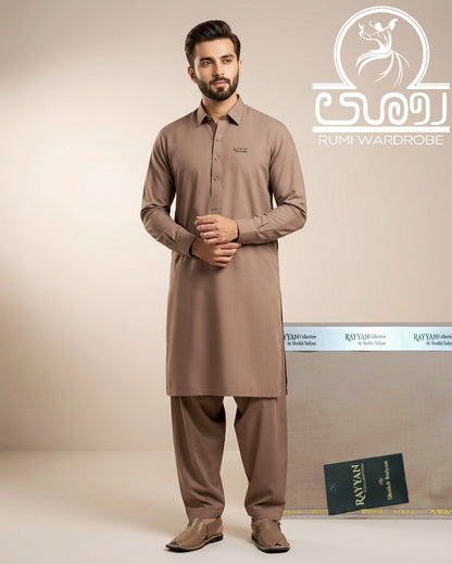 Premium Men’s Unstitched Pima Cotton Suit l Taupe Brown