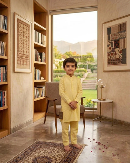 KIDS I Pima Cotton Unstitched Suit for Men – Summer Collection Pakistan l Soft Lemon