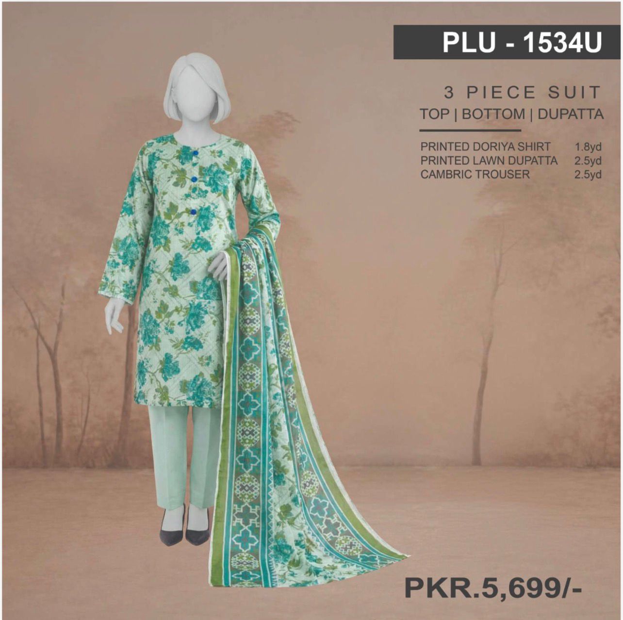 Panjnad | Mint Meadow Digital Printed Lawn – 3-Piece Unstitched Suite