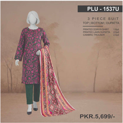 Panjnad | Midnight Magenta Doriya – 3-Piece Unstitched Luxury Print