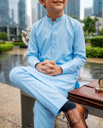 KIDS I Pima Cotton Unstitched Suit for Men | Premium Summer Cotton Fabric Pakistan l Sky Blue