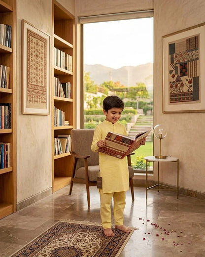 KIDS I Pima Cotton Unstitched Suit for Men – Summer Collection Pakistan l Soft Lemon