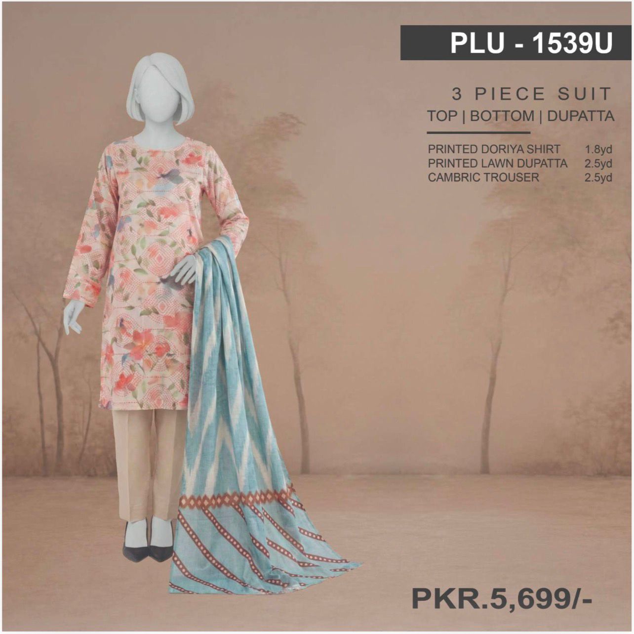 Panjnad l Peach Floral Doriya – 3-Piece Unstitched Luxury Print