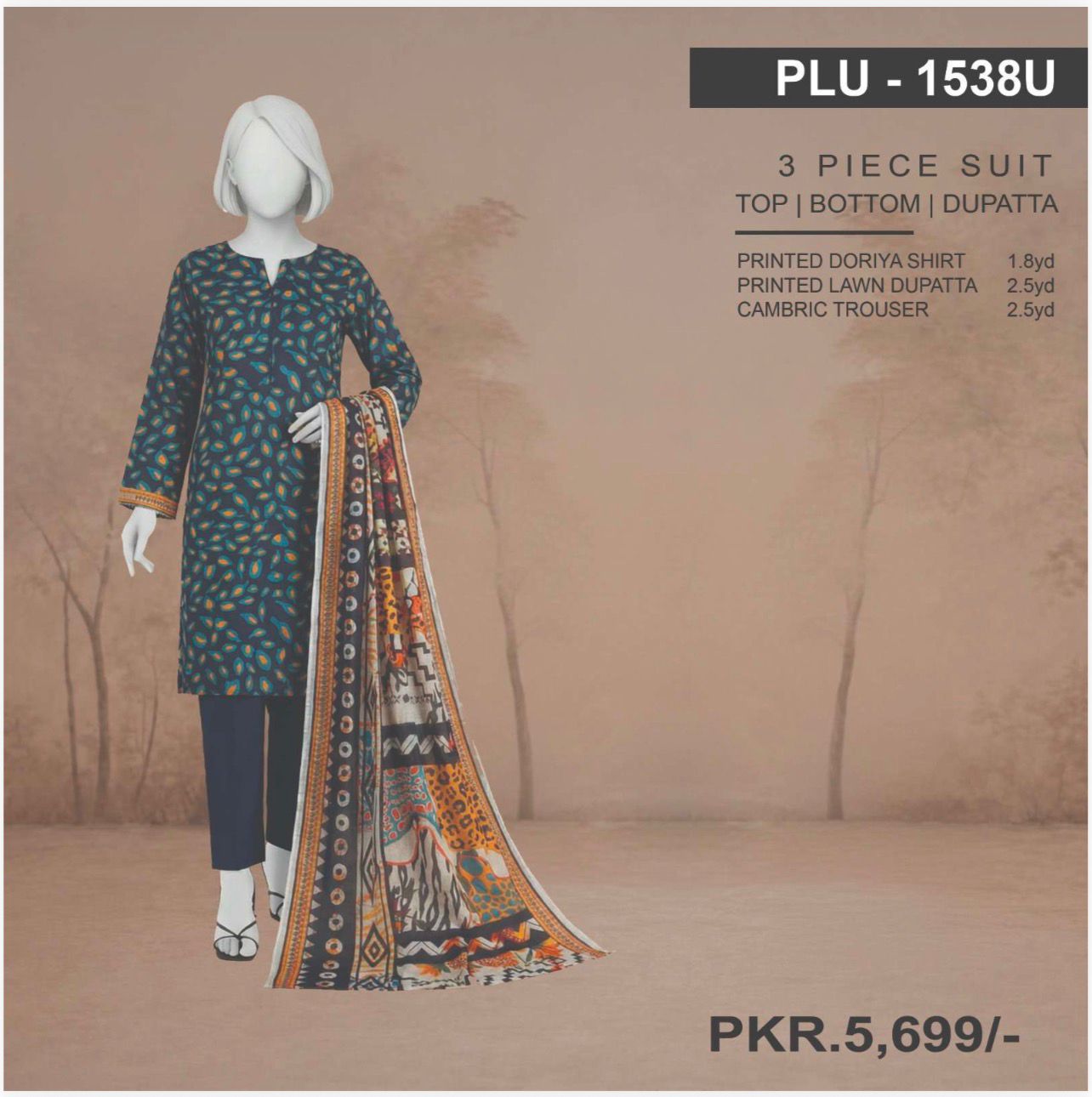 Midnight Teal Luxe – 3-Piece Unstitched Luxury Doriya