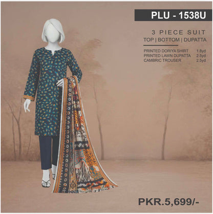 Midnight Teal Luxe – 3-Piece Unstitched Luxury Doriya