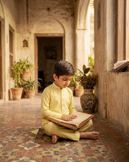 KIDS I Pima Cotton Unstitched Suit for Men – Summer Collection Pakistan l Soft Lemon