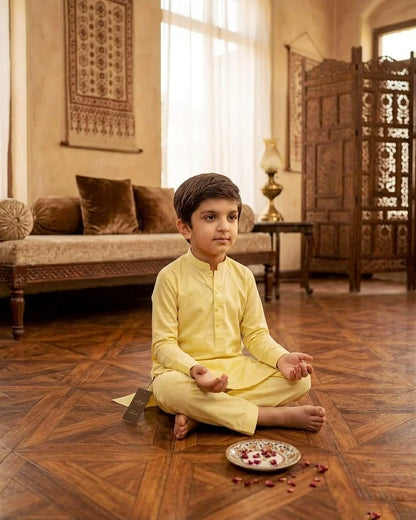 KIDS I Pima Cotton Unstitched Suit for Men – Summer Collection Pakistan l Soft Lemon
