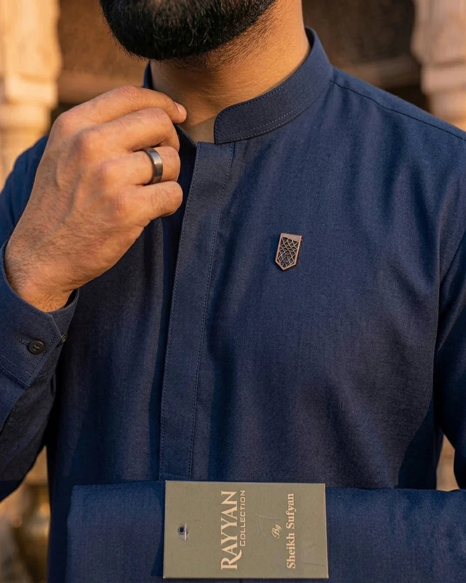 Premium Dark Blue Pima Cotton Unstitched Suit for Men – Luxury Collection