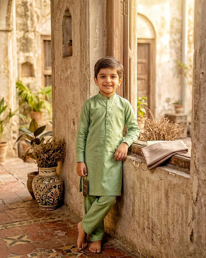 KIDS I Pima Cotton Unstitched Suit for Men – Summer Collection Pakistan I Sage Green