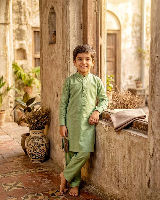 Sage Green Pima Cotton Unstitched Suit for Men – Summer Collection Pakistan