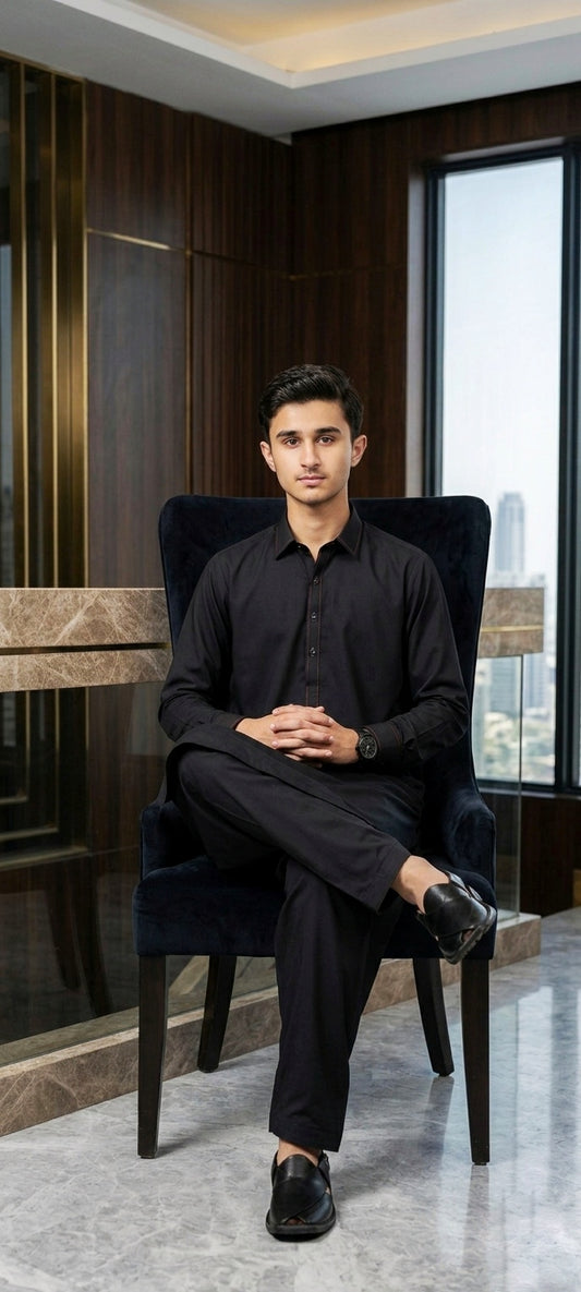Jet Black – Premium Unstitched Wash & Wear